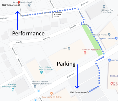 Map showing route from parking to venue